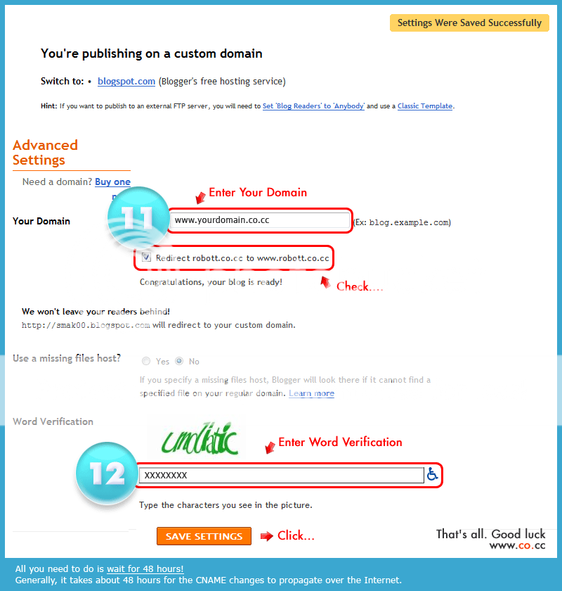connect co.cc domain with blogger